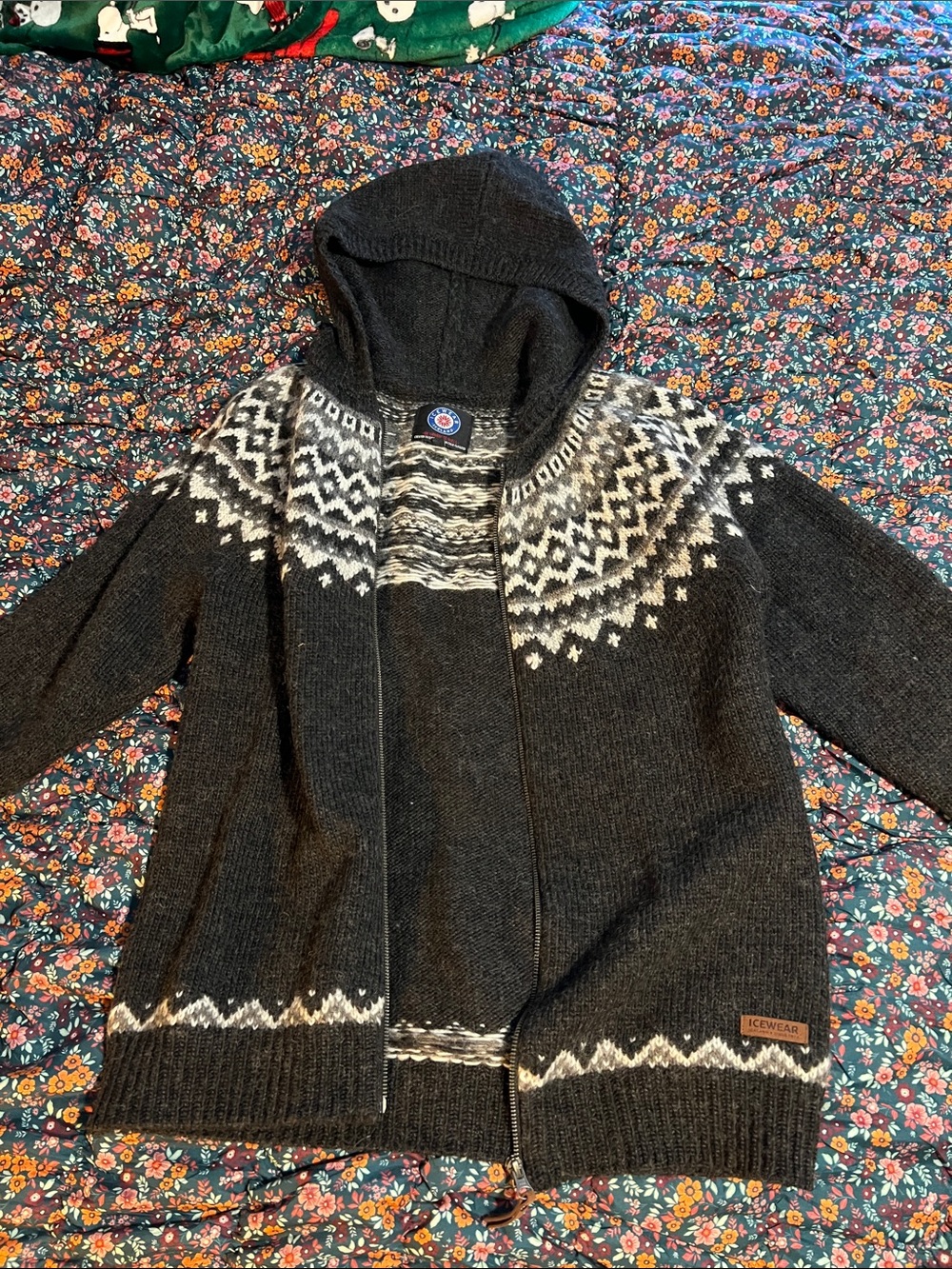 Charcoal Hooded Zip Cardigan with Nordic Yoke